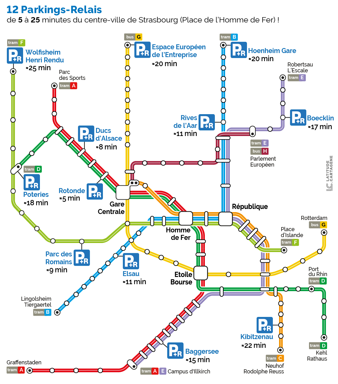 Cartographie-Parking-Relais-CTS-temps-vers-centre-ville
